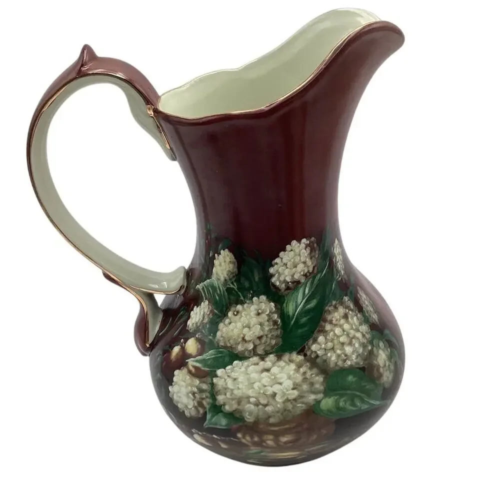 VTG Lisa White Arts Hydrangea Collection Ceramic Pitcher Vase 10